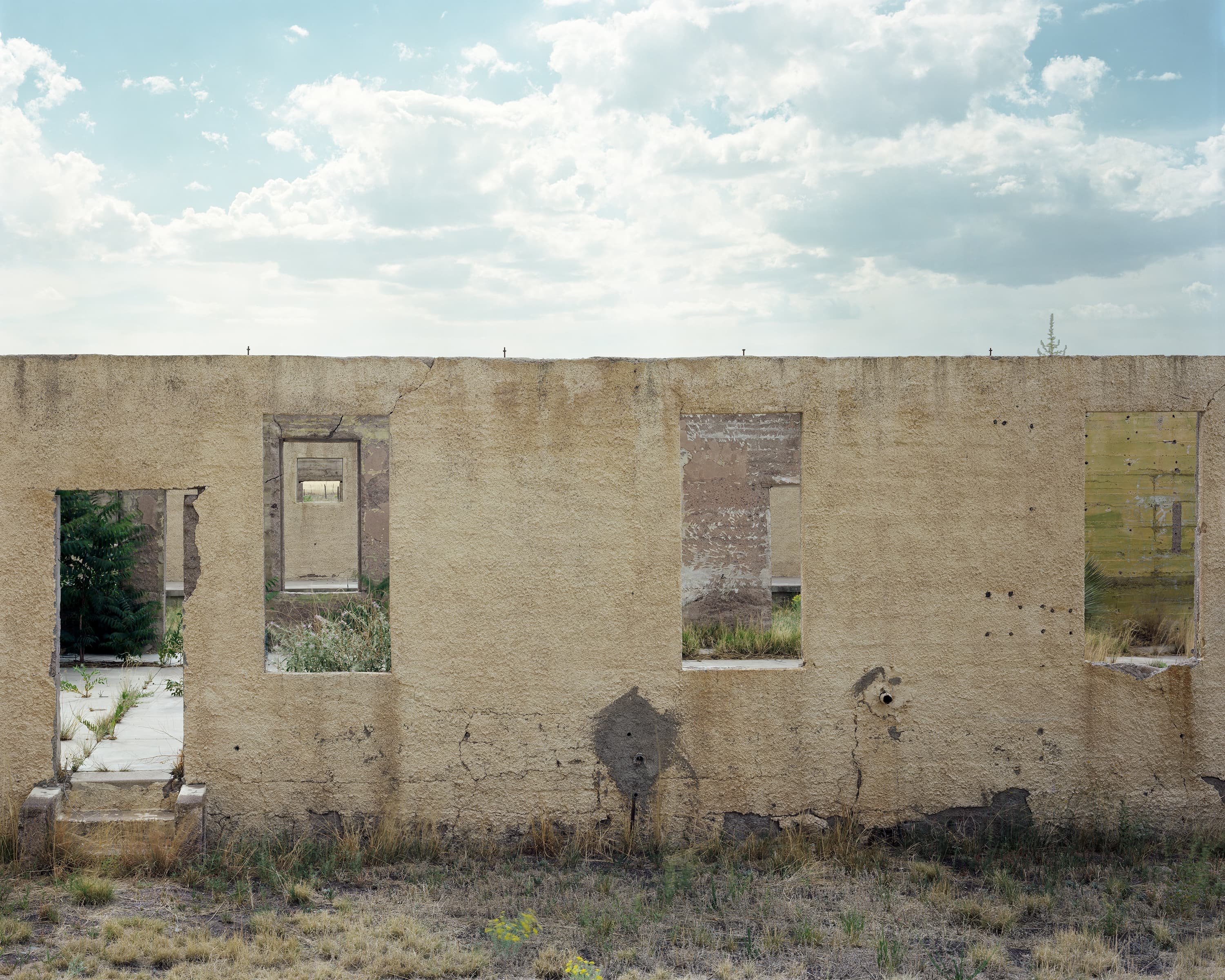 The abandoned walls of an old military hospital in Marfa, Texas, built prior to World War II.