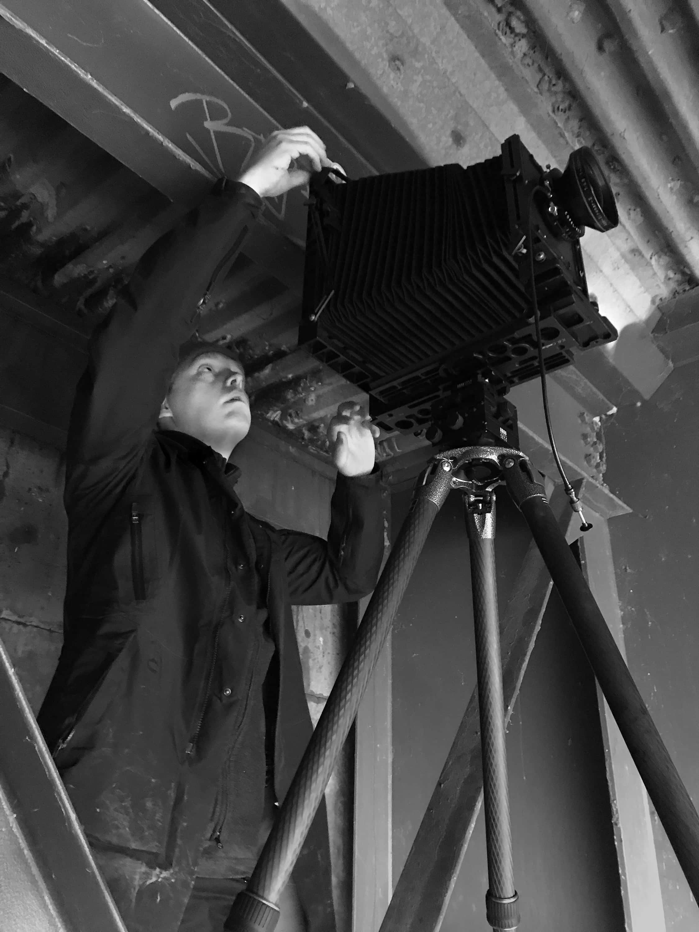 Adam taking a photograph on his 8x10 inch camera.